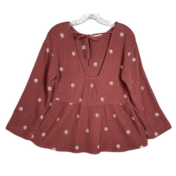 Madewell Womens Gauze Embroidered Peplum Top Small Peasant Cottage Boho Festival - Picture 4 of 12